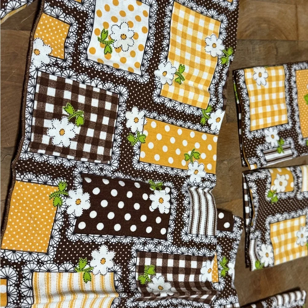 Vintage Brown and Yellow Floral Patchwork Napkins Set of 6